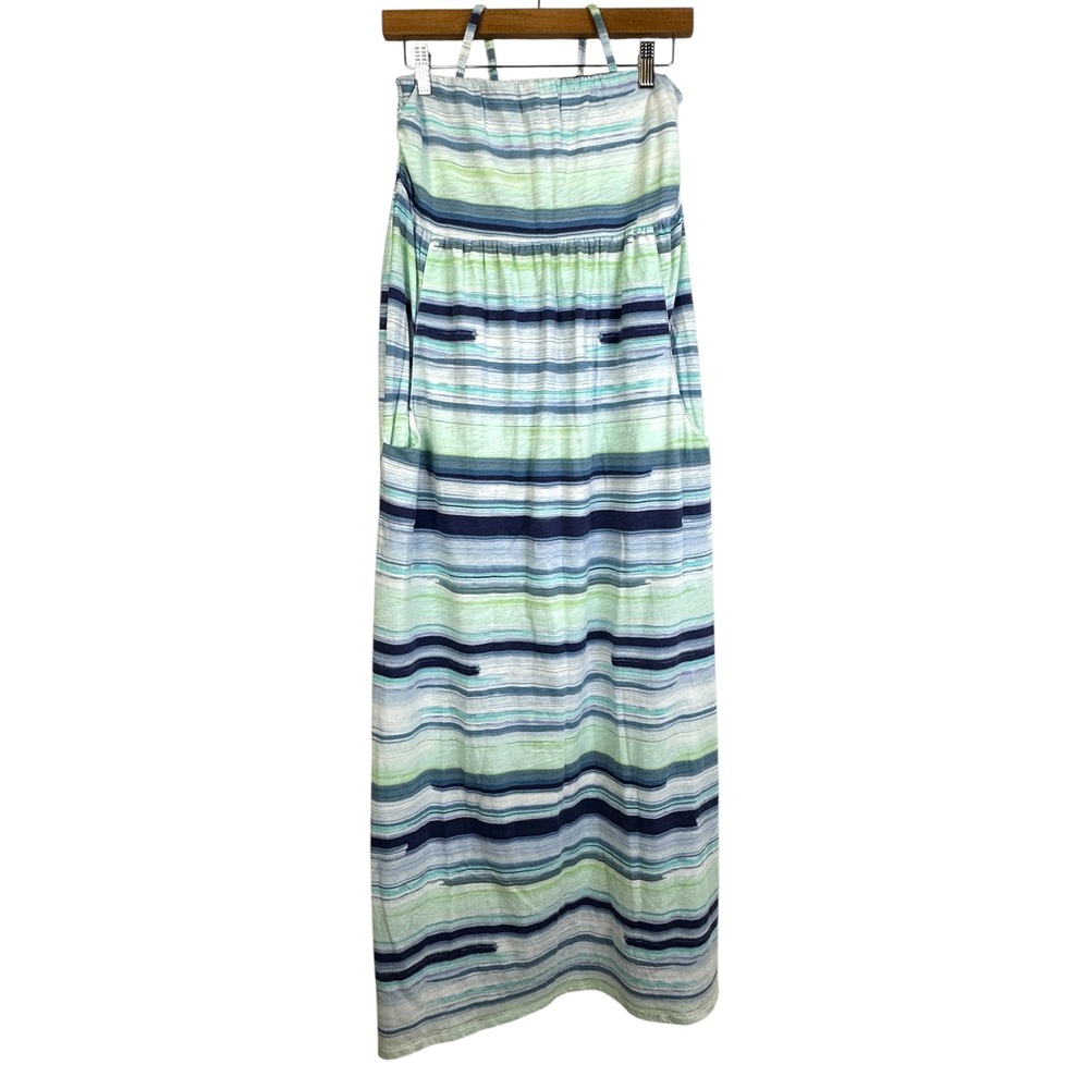 Garnet Hill Halter Striped Pima Cotton Modal Maxi Dress with Pockets Small